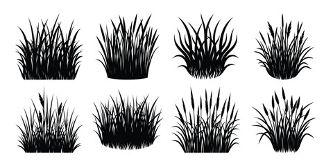 grass silhouette set on white background