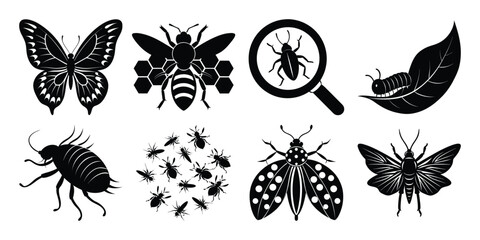 collection of insects silhouette on white background