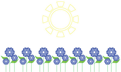 white background vector with sun and blue flowers on garden theme in summer