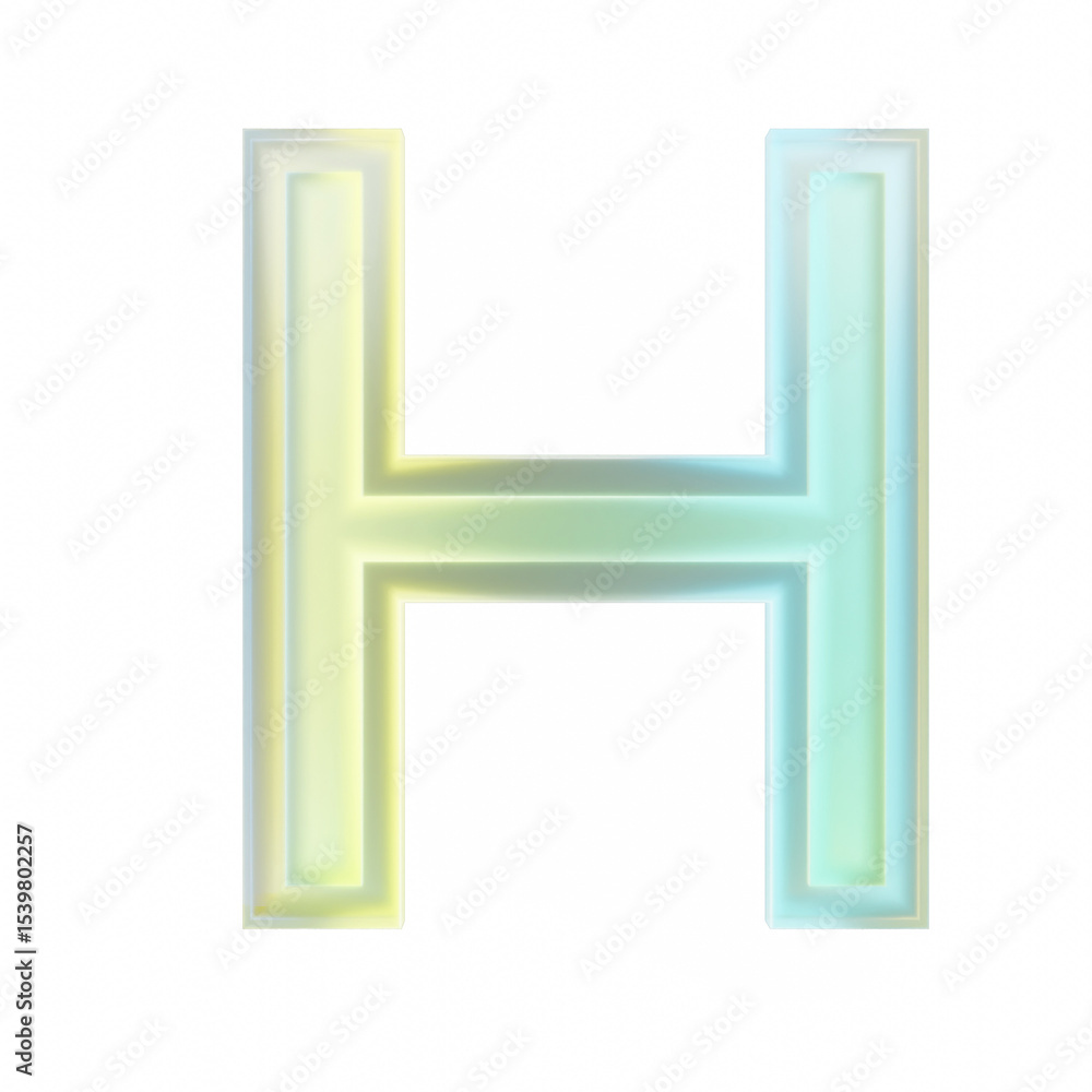 Aufkleber 3d rendering transparent letter h with green and yellow gradient on transparent background