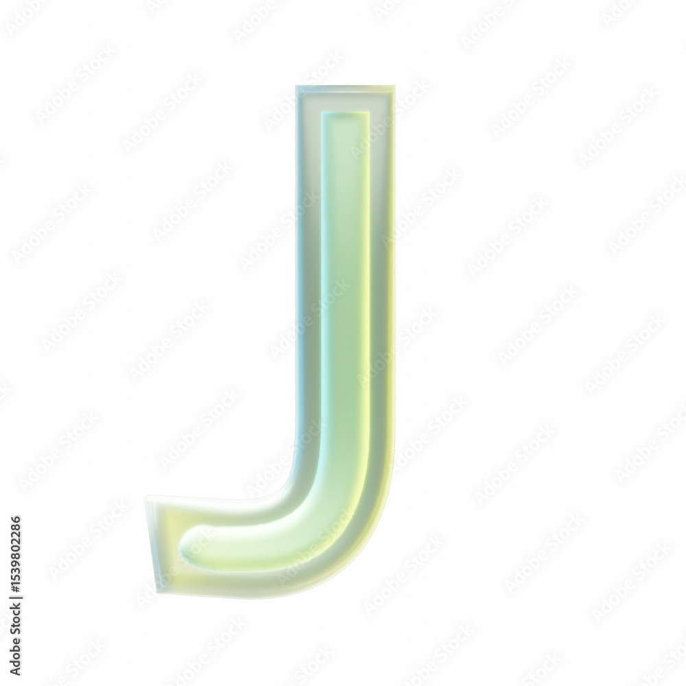 Poster 3d rendering transparent letter j with green and yellow gradient on transparent background