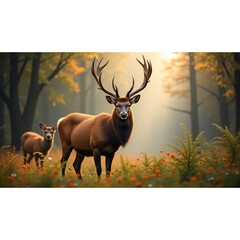 Majestic Deer in Autumn Forest: Wildlife, Nature, Serenity & Golden Sunlight