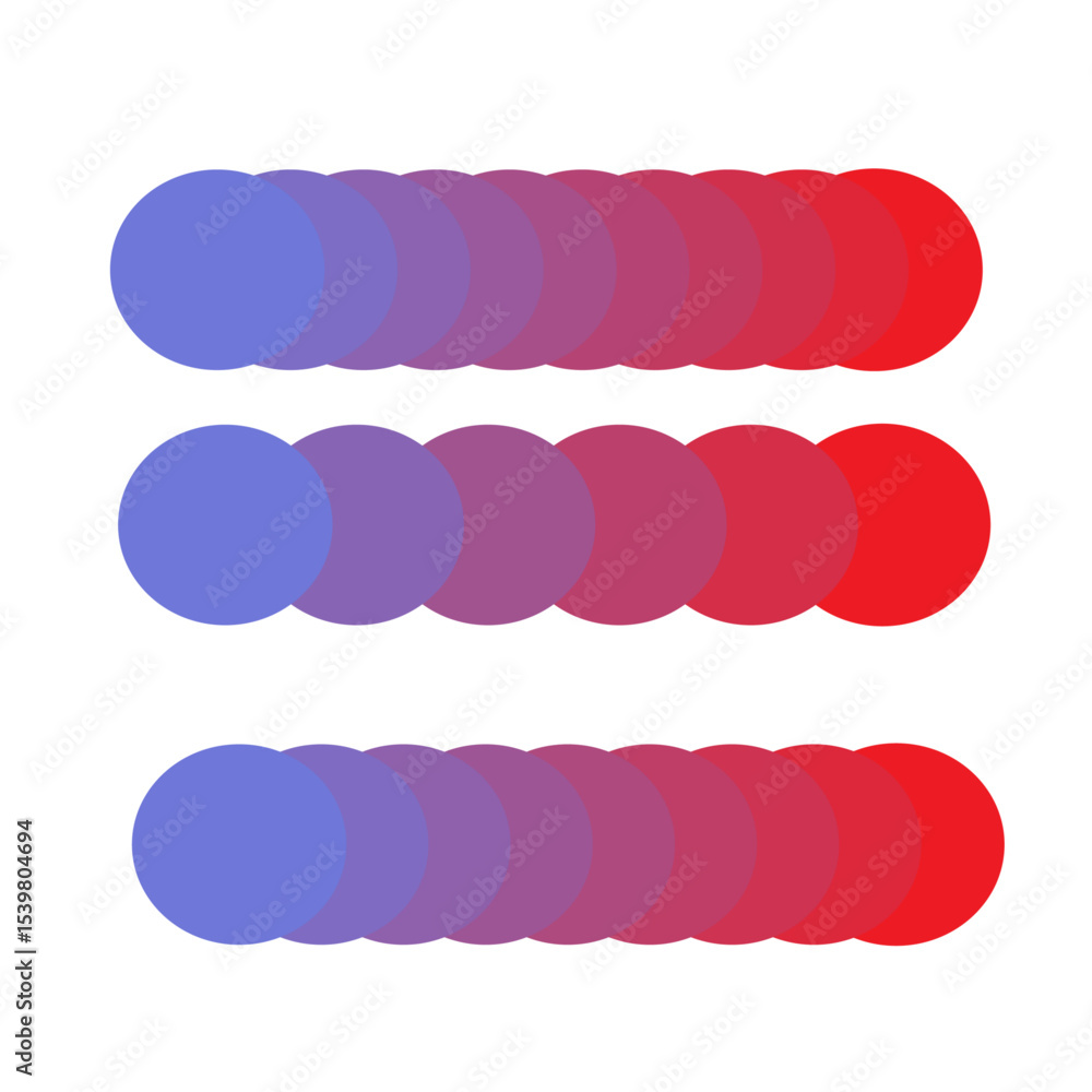 Aufkleber three horizontal lines of gradient circles transitioning from blue to red on a white background spac