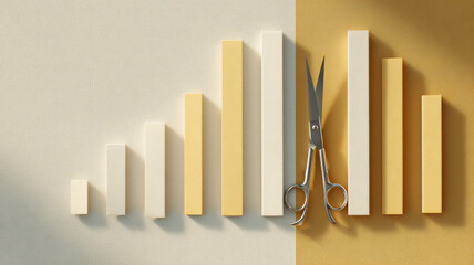 Scissors cutting through bar chart options, symbolizing split business decisions