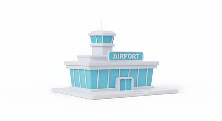 Airport Building Illustration in White and Blue
