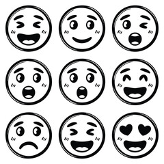 Collection of emoji with expressions vector isolated white background