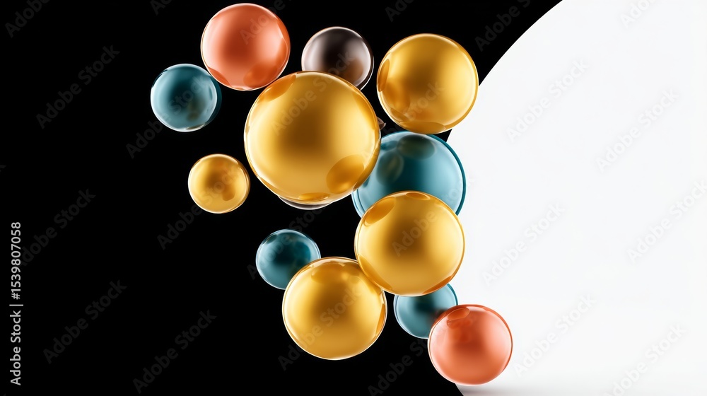 Poster bunch of colorful spheres are floating in the air. the spheres are of different sizes and colors, cr