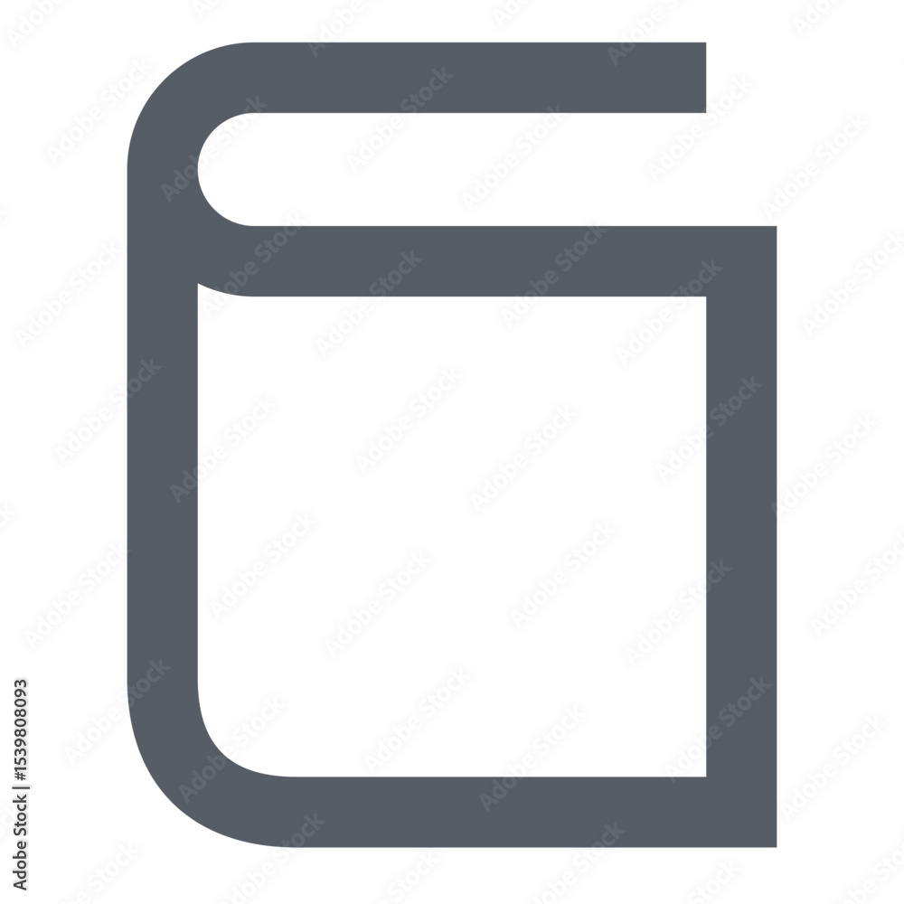 Poster illustration of a simple gray book icon with rounded edges on a white background in a minimalist sty
