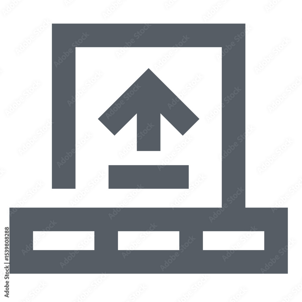 Poster illustration of a gray upload icon with an arrow pointing upwards inside a square shape design icon