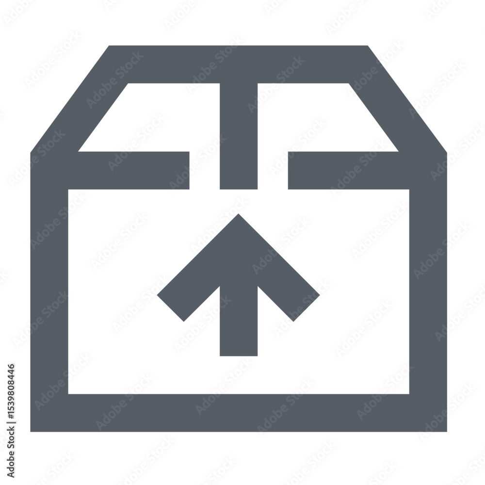 Poster illustration of a gray box with an arrow pointing upwards inside the box on a white background