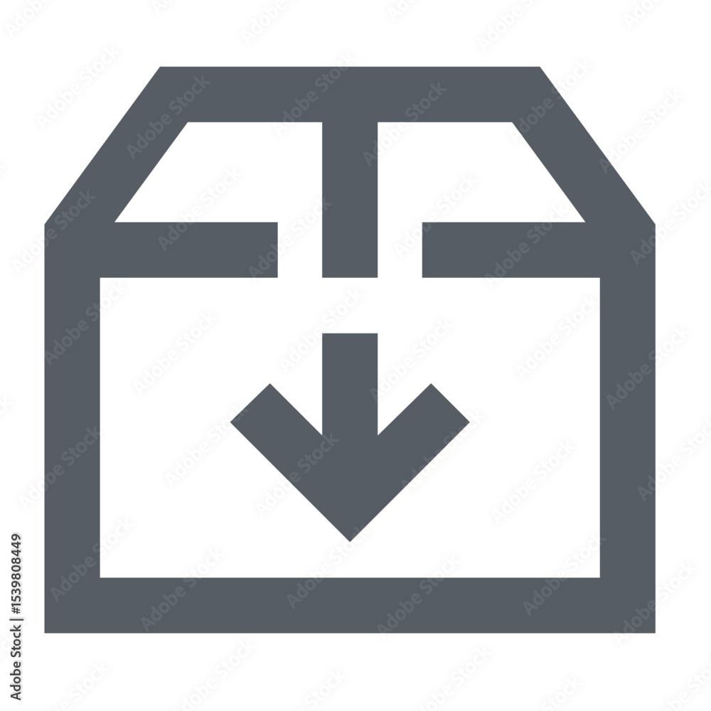 Poster download icon featuring a box outline with a downward pointing arrow inside, simple and minimalistic