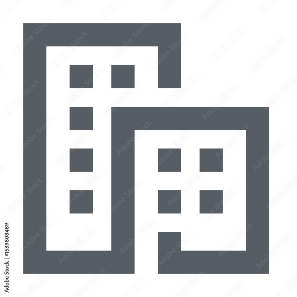 Aufkleber illustration of two buildings with square windows and a gray outline on a white background view