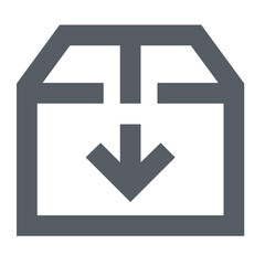 Download icon featuring a box outline with a downward pointing arrow inside, simple and minimalistic