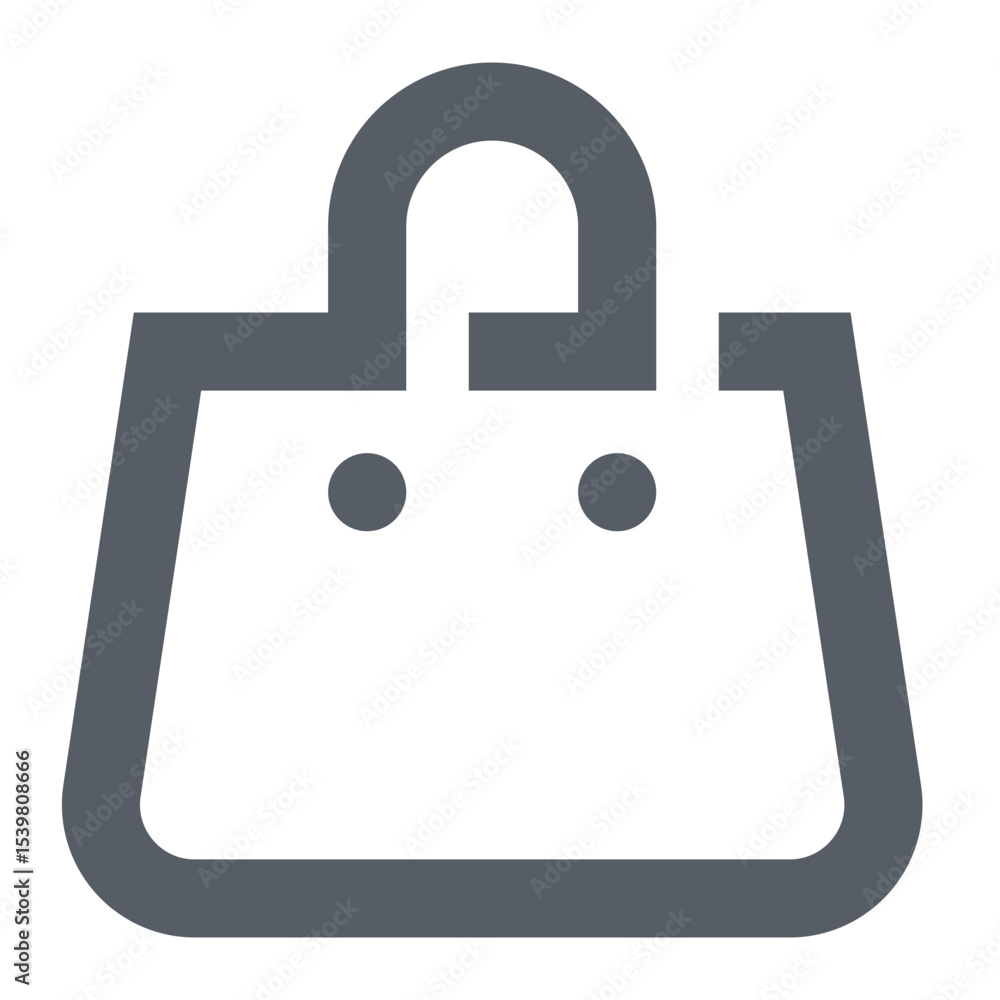 Poster illustration of a simple gray shopping bag with a handle and two circular design elements on the fro