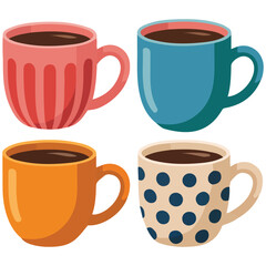 Obraz premium Assorted coffee mugs in flat style vector isolated white background