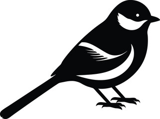 Black Throated Tit silhouette vector art illustration and minimal black and white design