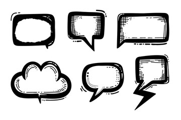 Collection of hand-drawn speech and thought bubbles in various shapes