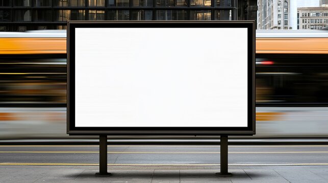Billboard template at a public transport hub, showcasing advertising potential and urban landscape integration.