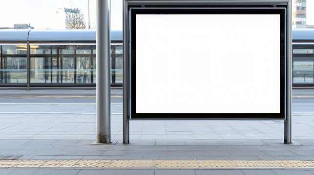 Billboard template at a public transport hub, showcasing advertising potential and urban landscape integration. - Powered by Adobe