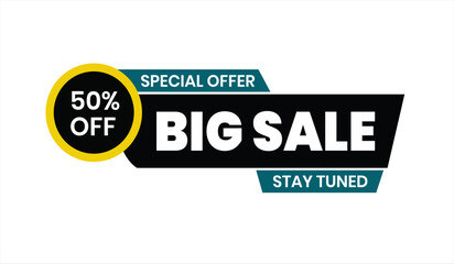 Obraz premium Modern Promotional Banner Saying Big Sale with Ribbons and Shapes on Clean White Base. Green and Black E-Commerce Editable Banner