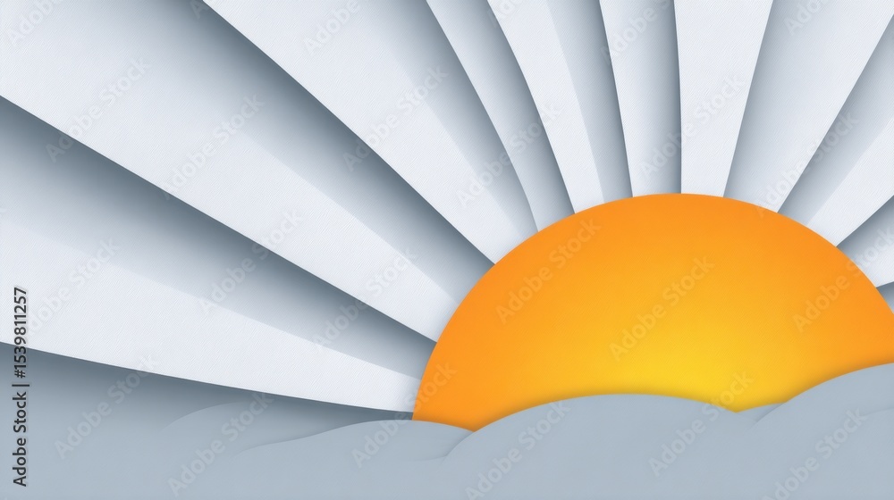 Poster layered sunbeam pattern in paper cut art creating a vibrant backdrop with clean space
