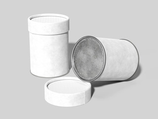 White Blank Cylindrical Food Can Mockup 3D Rendering on Gray Background