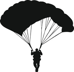 Hand Drawn Silhouette Vector Parachute; Soaring Shadows of Freedom; Set skydiver silhouettes parachuting vector illustration