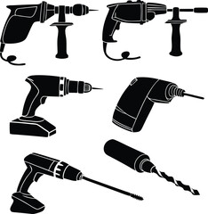 Hand Drawn Silhouette Vector Tools; Work Tools Set; Repair tools set 