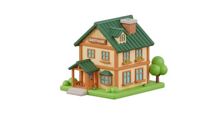 Guesthouse Illustration 3d Rendering on White Background