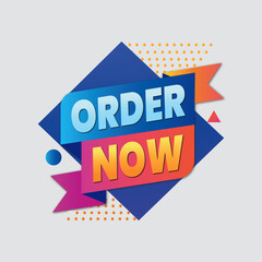 Geometric Order Now Banner with Ribbon Accents on a Minimal White Background. Blue and Pink E-commerce Editable Banner