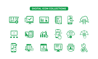 Green Digital Icon Collection App Development Software Interface