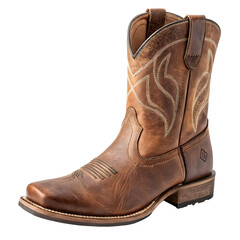 Brown leather cowboy boot isolated on transparent background