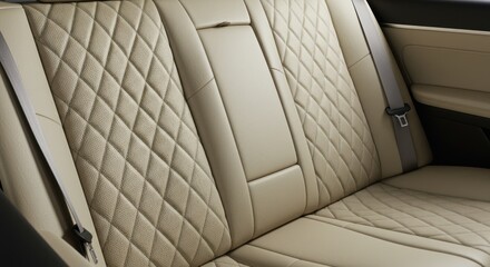 Close-up of Beige Leather Car Seat with Diamond Stitching and Safety Features