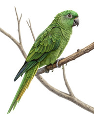 Obraz premium Green parrot on branch isolated on transparent background