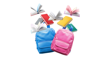 Backpacks and books ready for fall, created with AI, PNG