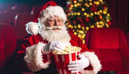 Santa enjoys Christmas movie.