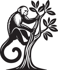Obraz premium Capuchin Monkey Simple Black and White Vector Illustration