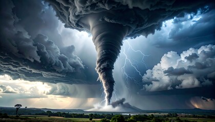 Tornado with Lightning, Storm, and Landscape.