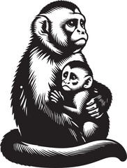 Capuchin Monkey Simple Black and White Vector Illustration
