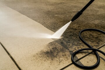 Pressure Washing Concrete Driveway Clean vs Dirty