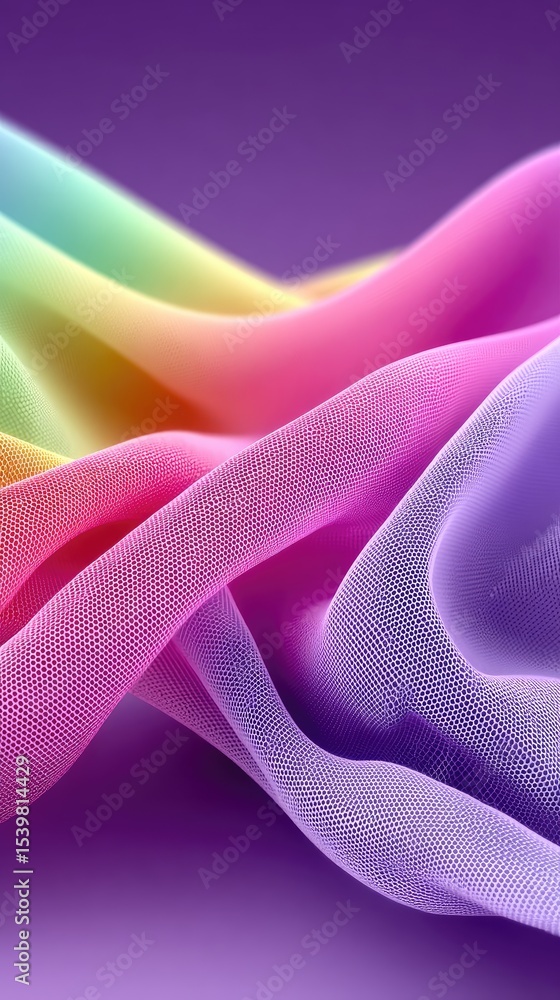 Poster rainbow mesh fabric texture with soft waves and purple background