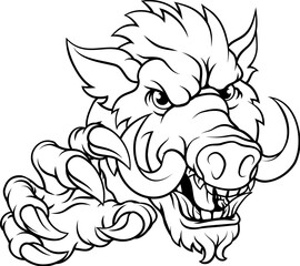 A wild boar, hog razorback warthog pig mean tough cartoon sports mascot
