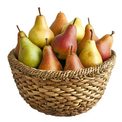 Fresh pear harvest in a decorative basket food photography natural setting close-up view