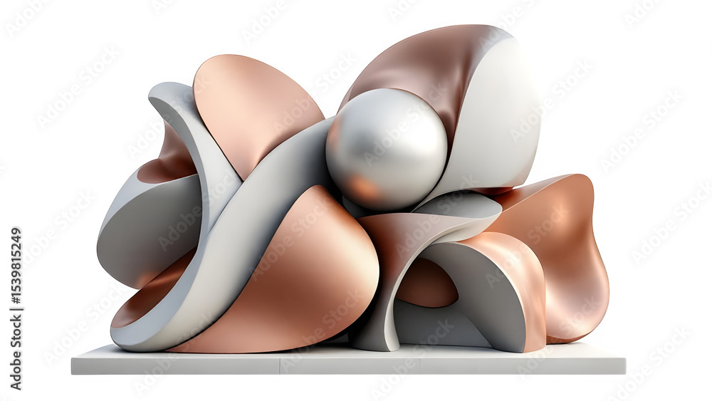 Poster ai generated image of abstract sculpture with metallic sphere and geometric shapes isolated on trans