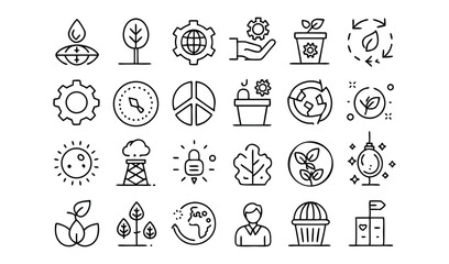 Sustainable energy and ecology line icons collection