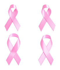 Pink Ribbon Symbols for Breast Cancer Awareness in Artistic Design, Isolated on Transparent Background