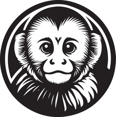Capuchin Monkey Simple Black and White Vector Illustration