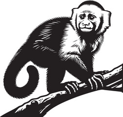 Capuchin Monkey Simple Black and White Vector Illustration