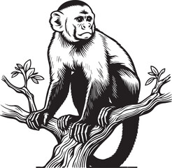 Capuchin Monkey Simple Black and White Vector Illustration