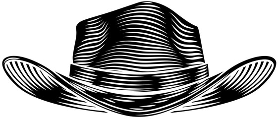 A cowboy sheriff western hat illustration in a vintage woodcut style